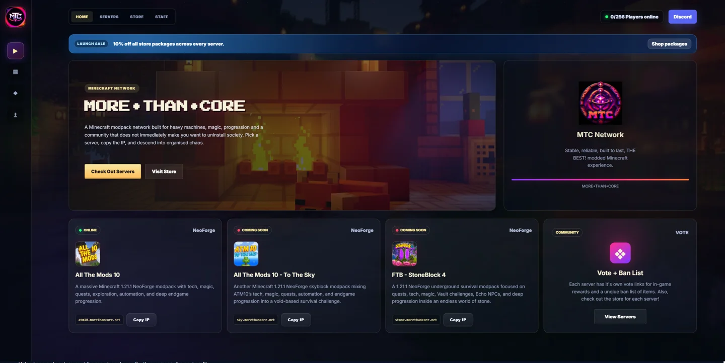 More Than Core website interface